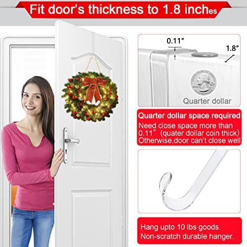 12 Inch Clear Wreath Hangers 2 Pack Front Door Hooks