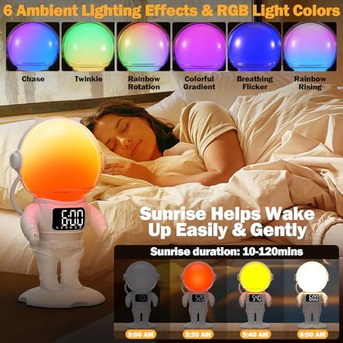 Astronaut Sunrise Alarm Clock with Light and Bluetooth Radio