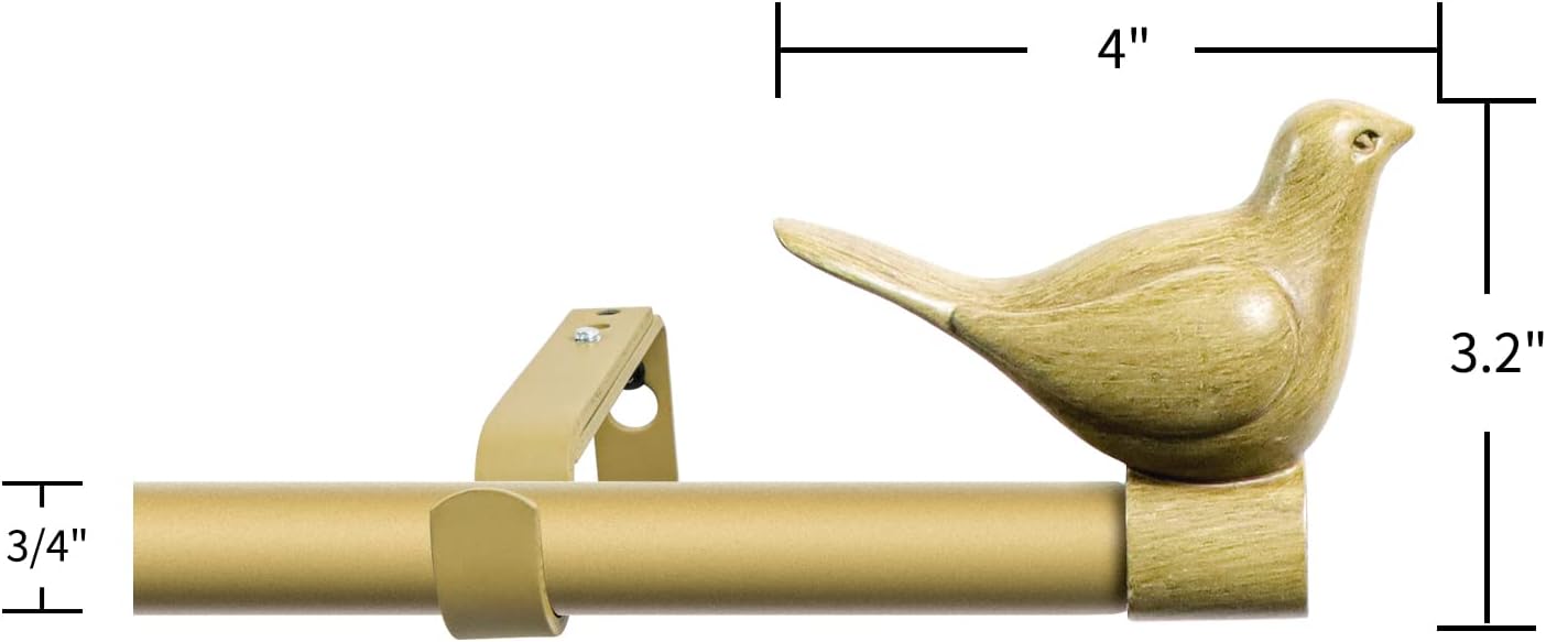 Meriville 34 Inch Farmhouse Single Curtain Rod with Bird Finials