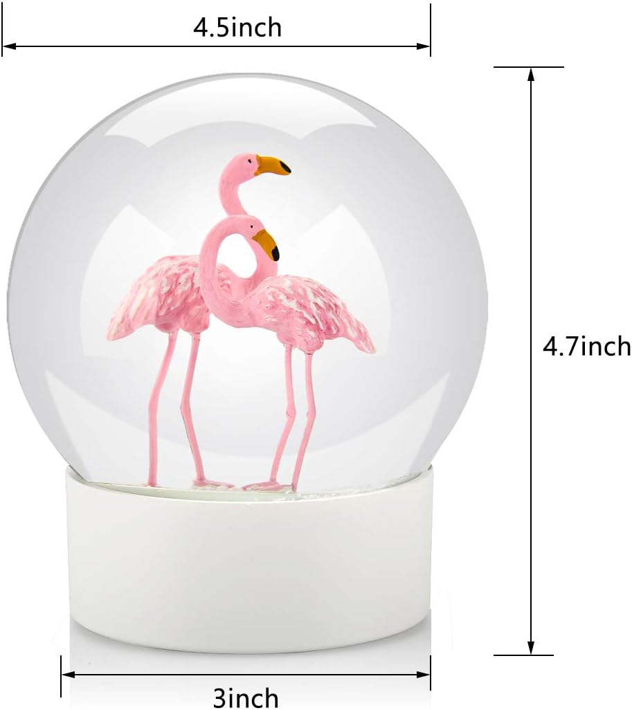 Pink Flamingo Snow Globe with White Base