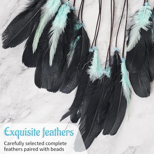 Dream Catcher with Moon Mesh and Turquoise Feathers