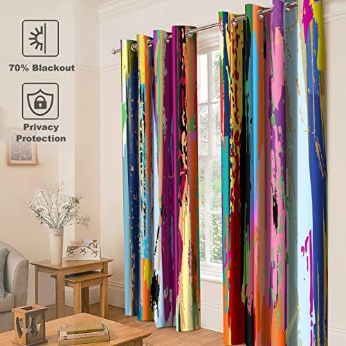 Jekeno Rainbow Design Blackout Curtains 2 Panel Set 52x84 Grommet Drapes