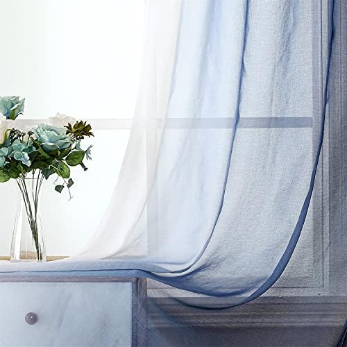 G2000 Ombre Sheer Curtains 84 Inches Navy Blue White 2 Panels