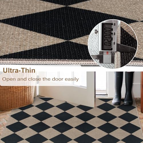 Easy Jute Checkered Entryway Rug Modern Non-Slip Indoor Outdoor Mat