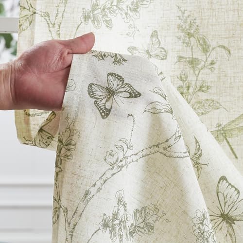 Lazzzy Linen Curtains Green Floral 2 Panels 63 Inch Grommet Top