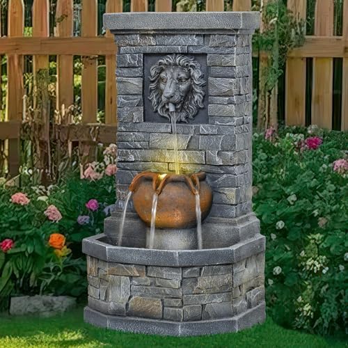 3228 Outdoor Lion Head Water Fountain with Lights