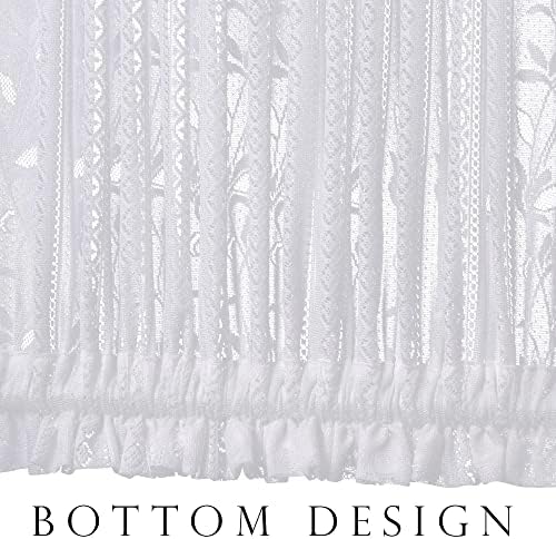 2 Pcs White Lace Boho Floral Curtains with Tie-backs