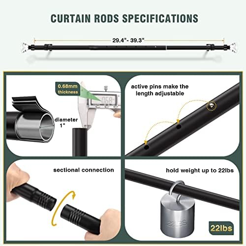 Lepushom 1 Pack Adjustable Black Curtain Rods 30-40 Inches
