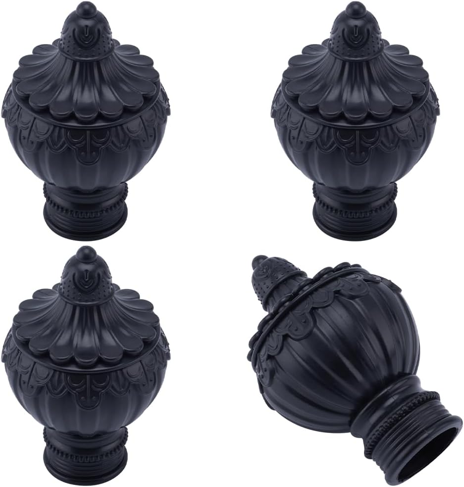 GORGECRAFT 4PC Curtain Rod Covers Ends Black Plastic Finials