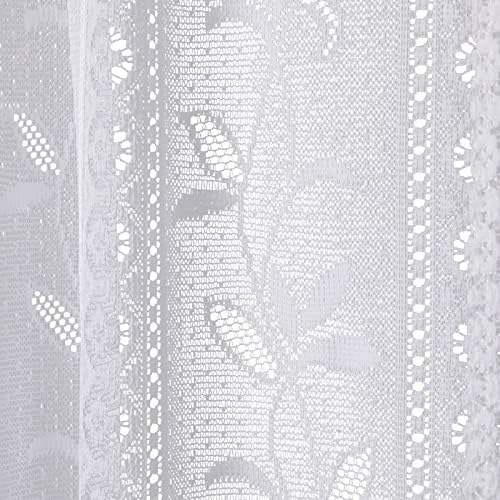 2 Pcs White Lace Boho Floral Curtains with Tie-backs
