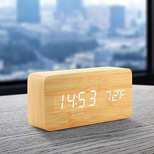 OCT17 Bamboo Wood Alarm Clock with USB Power Supply