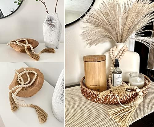 LSKYTOP 58 Inches Wood Bead Garland with Tassel