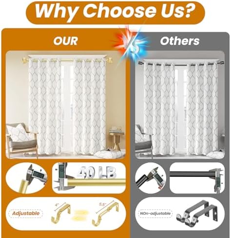 Warm Gold Curtain Rods 66-120 Inch Heavy Duty Adjustable