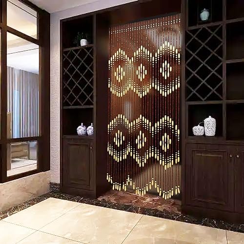 355inch x 69inch Boho Beaded Curtain Natural Wood and Bamboo