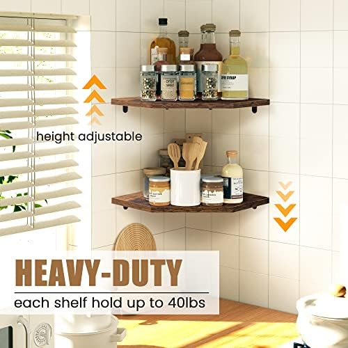 Set of 2 Rustic Brown Corner Wall Shelves