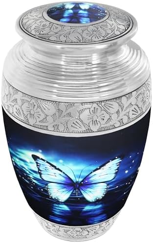 Naniurn Large Decorative Urn with Black and Blue Butterfly