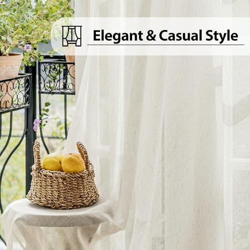 Linen Sheer French Door Curtain Panels 72 Inches Long