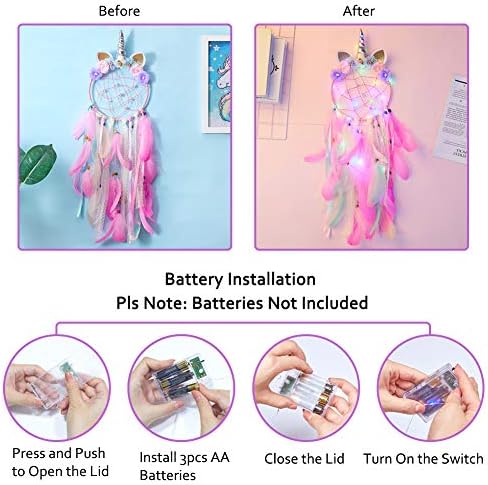 FIODAY Unicorn Dream Catcher Wall Decor with LED Light