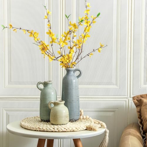 Ceramic Vase Set of 3 Neutral Home Decor with Handle