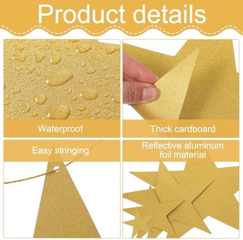 24PCS Shiny Hanging Gold Star Cutouts with String