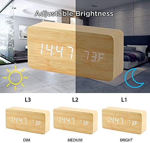 OCT17 Bamboo Wood Alarm Clock with USB Power Supply