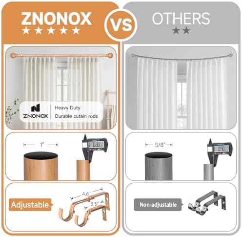 ZNONOX Heavy Duty Wood Curtain Rods 28-120 Inches