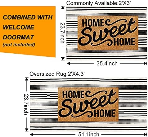 LEEVAN Black and White Striped Outdoor Rug 2 x 43
