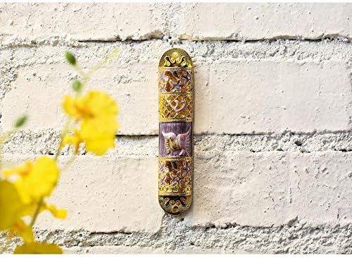 Matashi Hand Painted Enamel Mezuzah with Gold Accents and Flowers