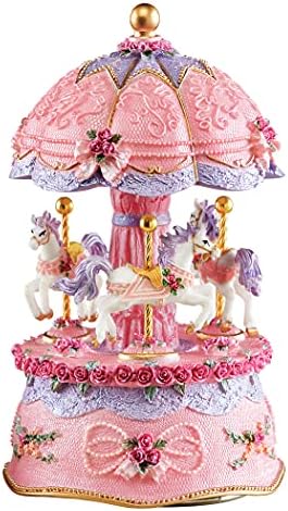 Collections Etc Pink Ceramic Carousel Music Box with Golden Accents 1