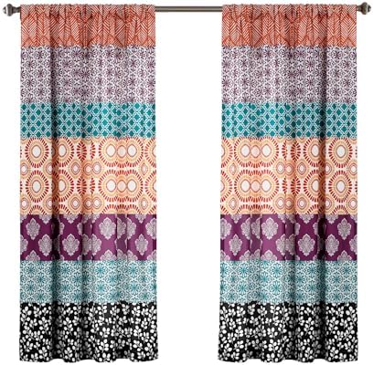 Lush Decor Bohemian Stripe Curtain Panels 52x63 Fuchsia Orange