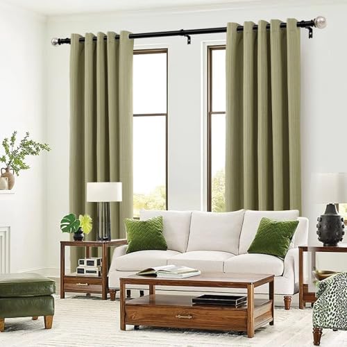 KAMANINA Adjustable Curtain Rod 32-58 Inches Black with Crackle Glass Finials