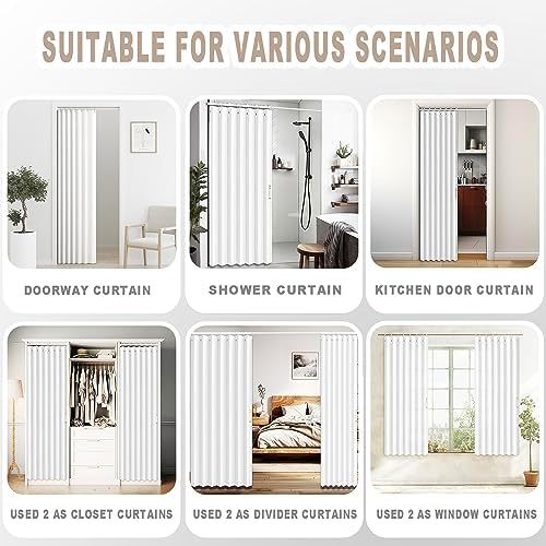 Vatge Pleated Folding Curtains for Doorway - White W52 x L78
