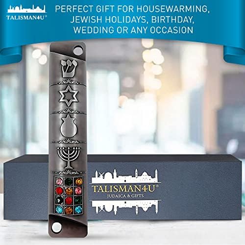 Pewter Mezuzah Case with Scroll 3D Star of David