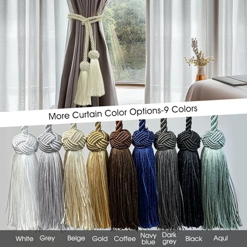 2 Pack Beige Curtain Tassel Tiebacks with Holdbacks