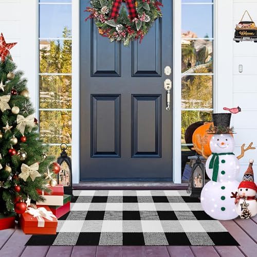 Buffalo Plaid 2x3 Outdoor Rug Black White Checkered