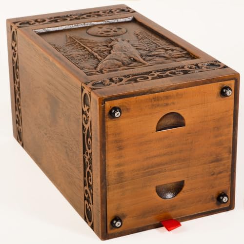 KIMNAG Wolf Wooden Cremation Urn 250lbs Decorative Keepsake