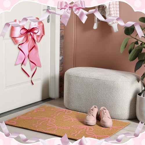Ceenna Pink Bow Coir Doormat Outdoor Entryway Decor