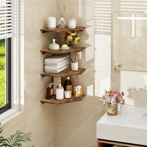 Homode Set of 4 Floating Corner Shelves Rustic Brown