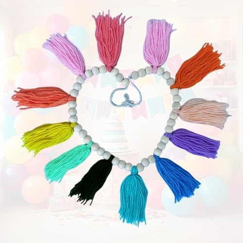 Boho Hanmade Wood Beads Garland with Tassels and Hooks