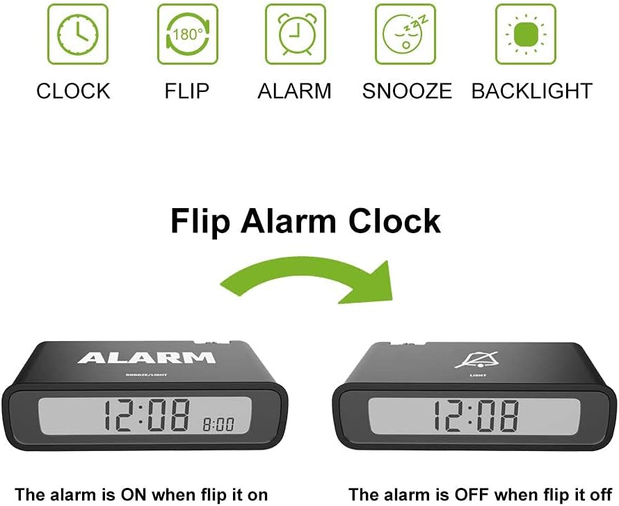 BALDR Digital Alarm Clock Reversible LCD White Black