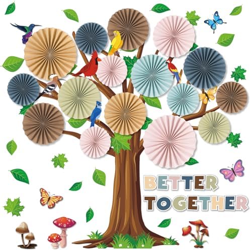 Boho Classroom Tree Bulletin Board Set with 3D Fans