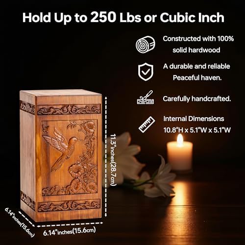Lunirith Wooden Hummingbird Urn for Human Ashes - 250 lbs Capacity