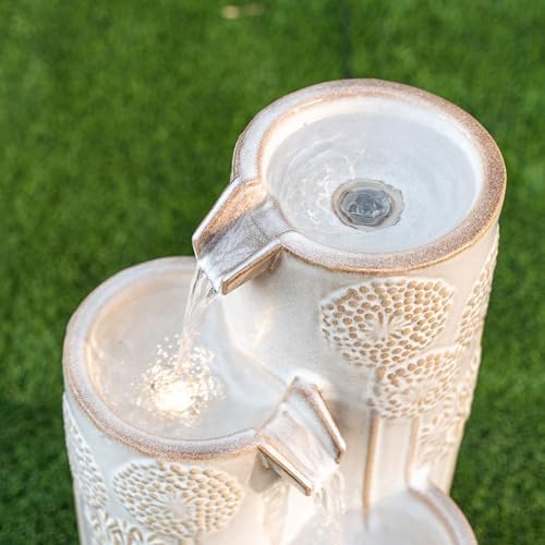 Modern 25 in H Freestanding Garden Fountain with LED Lighting and Flower Details