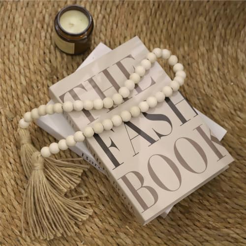 WORLDLYDA Natural Wood Bead Garland with Tassels