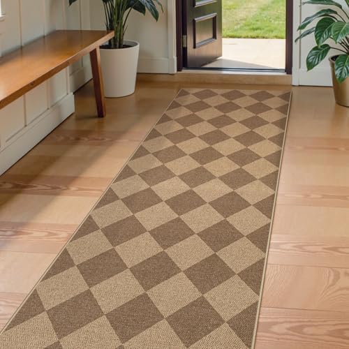 Lahome Checkered Jute Inspired Rug 2x8 Entry Hallway Non Slip Washable