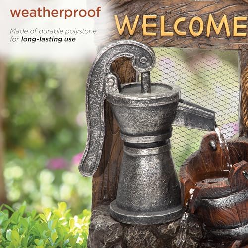 Alpine ZEN576S 24 Inch Floor Water Pump Fountain with Rustic Design Brown