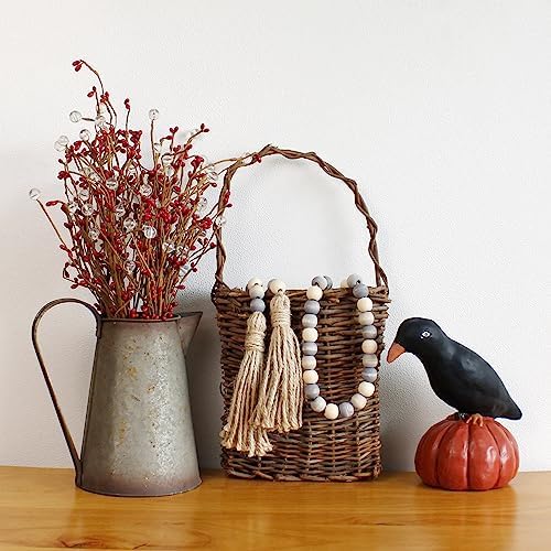 Wood Beads Garland with Tassels for Farmhouse Decor