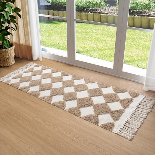 Lahome Checkered Boho Runner Rug 26x8 ft