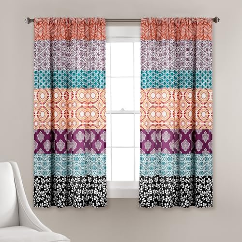 Lush Decor Bohemian Stripe Curtain Panels 52x63 Fuchsia Orange