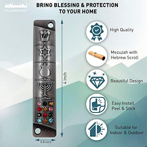 Pewter Mezuzah Case with Scroll 3D Star of David